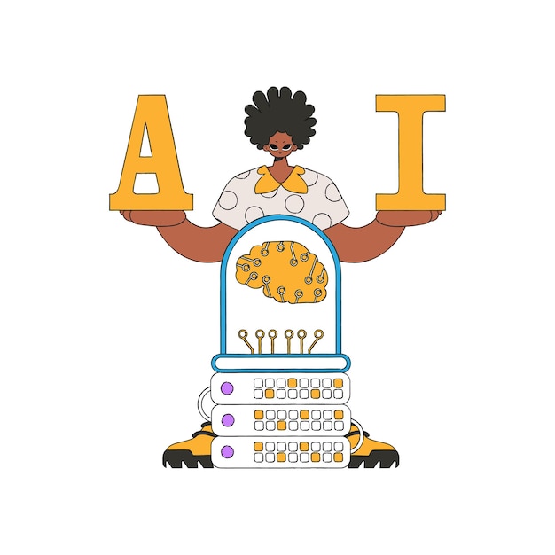 Ilustración de un hombre sosteniendo las letras A e I, que representa el tema de la IA.