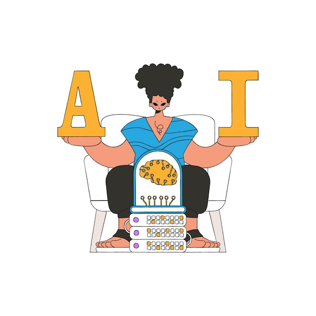 Ilustración de un hombre sosteniendo las letras A e I, que simbolizan la Inteligencia Artificial.