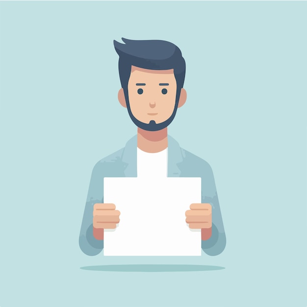 Vector ilustración de un hombre sosteniendo un papel en blanco en un estilo de diseño plano