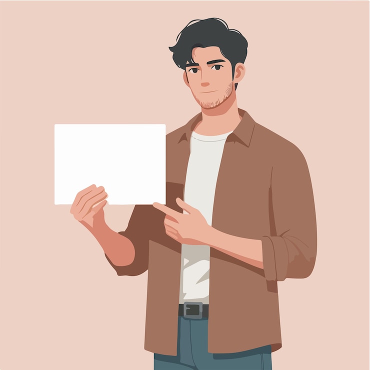 Vector ilustración de un hombre sosteniendo un papel en blanco en un estilo de diseño plano