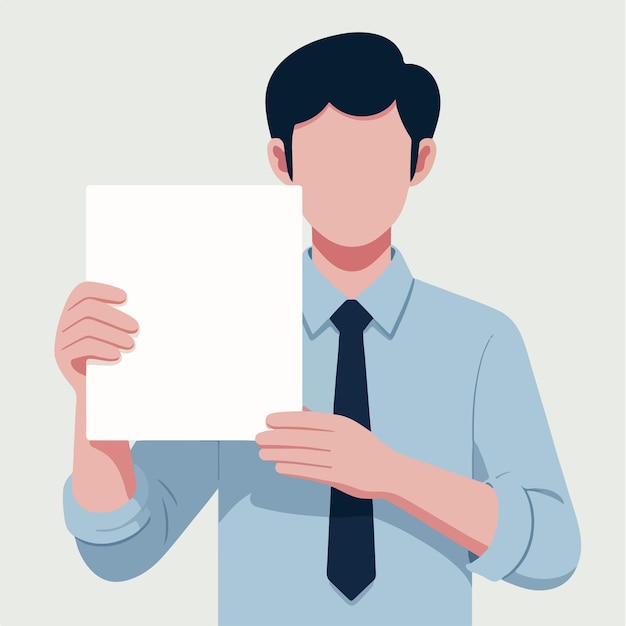 Vector ilustración de un hombre sosteniendo un papel en blanco en un estilo de diseño plano