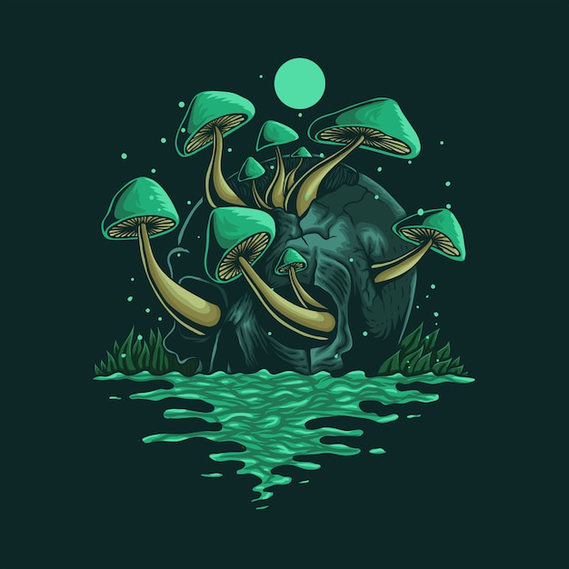 ilustración de hongo de cráneo