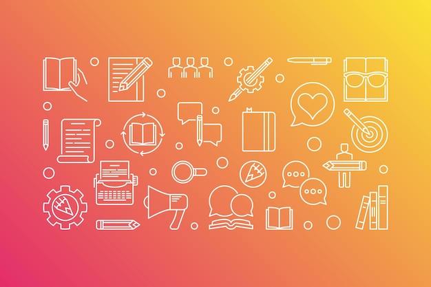 Ilustración horizontal de línea moderna de vector de escritura creativa