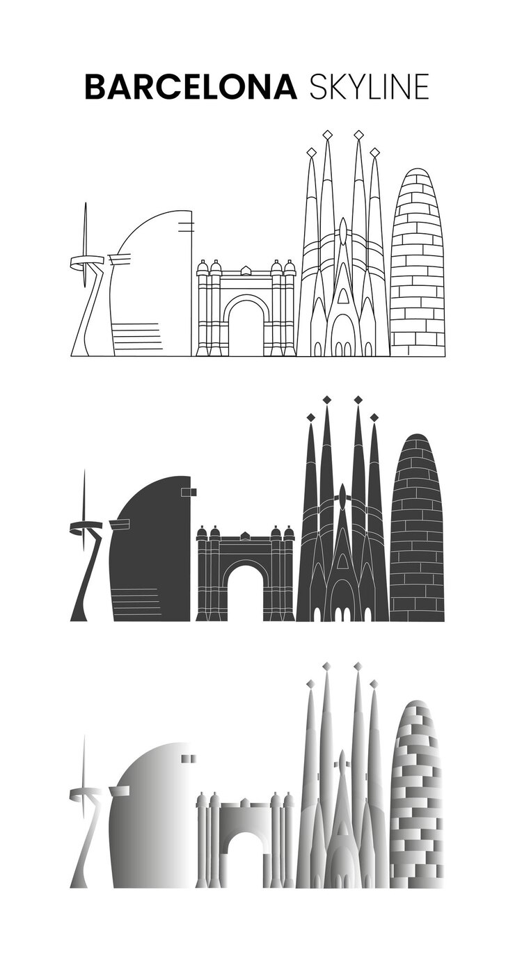 Ilustración del horizonte de Barcelona