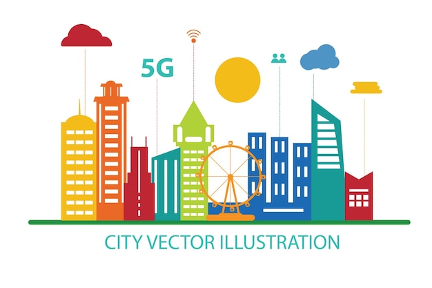 Vector ilustración del horizonte de smart city