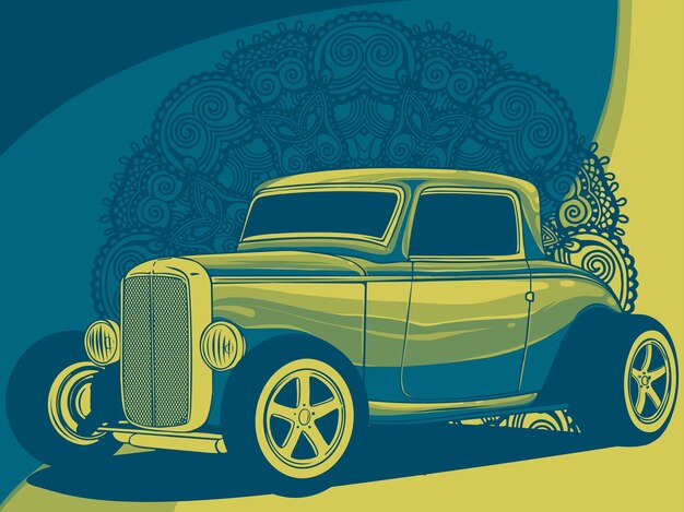 Vector ilustración de hot rod con adornos de mandala