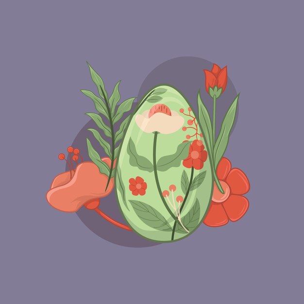Ilustración de huevo de pascua con adorno vegetal