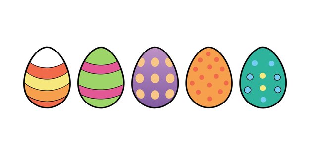 Ilustración de huevos de Pascua coloridos con varios patrones decorativos aislados PNG con ba transparente