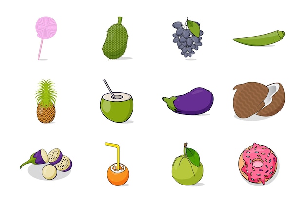 Ilustración de la icona de la fruta del conjunto vectorial de alimentos