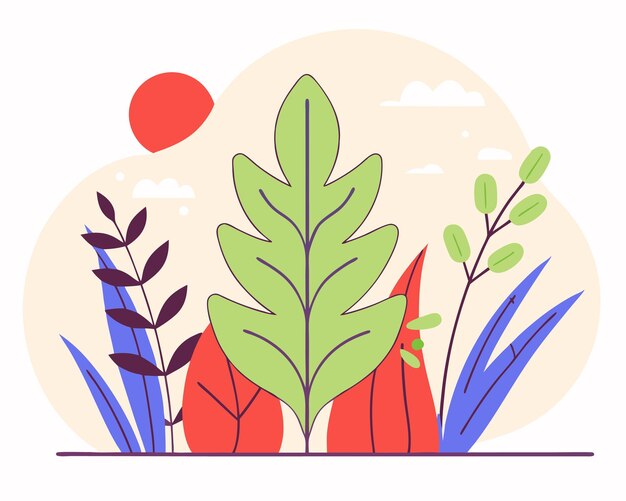 Ilustración de un icono aislado de una selva de plantas de hojas exóticas