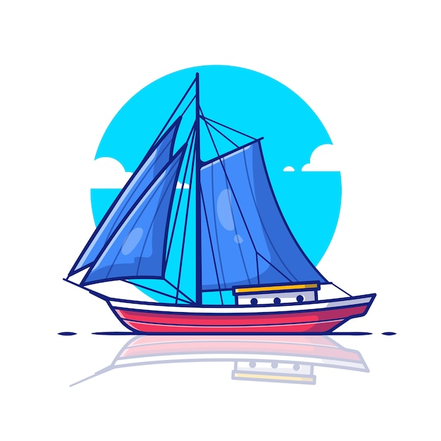 Ilustración del icono de barco de vela. Concepto de icono de transporte de agua.