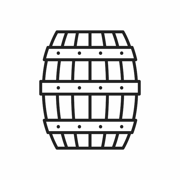 Ilustración del icono del barril de madera con estilo de contorno