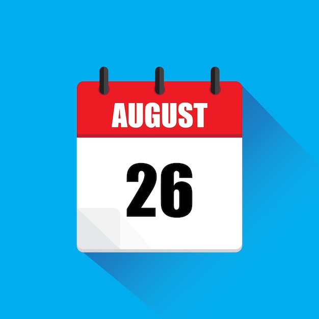 Ilustración del icono del calendario 26 de agosto Diseño rojo y blanco Sombra de fondo azul
