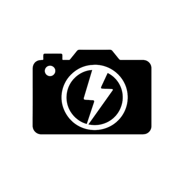 Ilustración del icono de la cámara de fotografía Estilo de silueta plana en blanco y negro