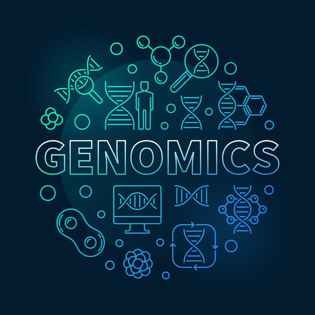 Ilustración de icono de contorno de genómica redonda azul concepto