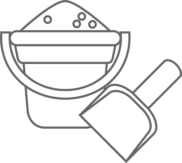 Ilustración de icono de contorno de pala y cubo de arena de juguete para niños