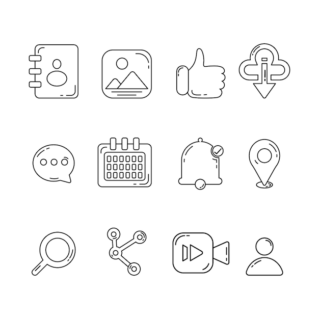 ilustración de icono de contorno web y redes sociales