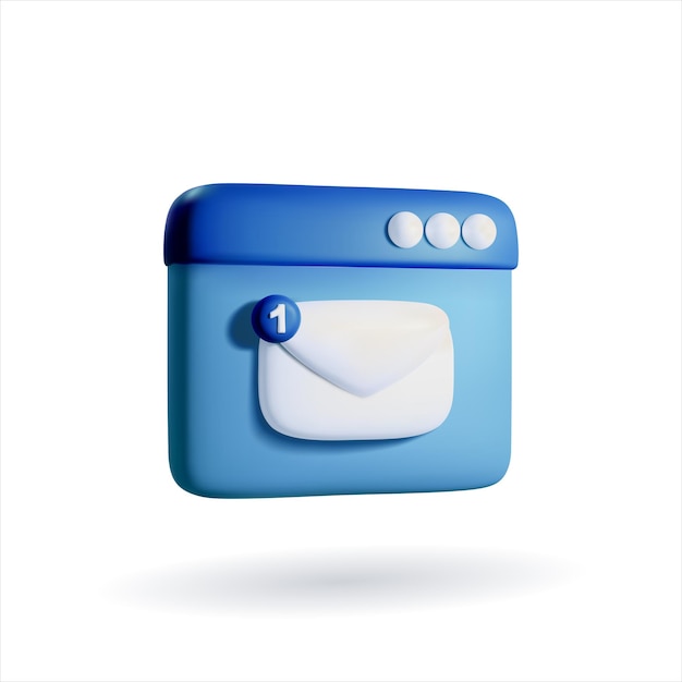 Ilustración de icono de correo azul vectorial 3d. Ventana de notificación de señal de mensaje de dibujos animados de arcilla realista