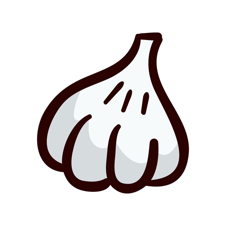 Vector ilustración del icono de dibujos animados de ajo y verduras
