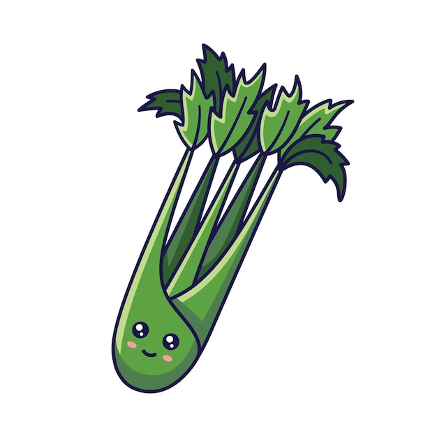 Ilustración de icono de dibujos animados de apio Kawaii Cute El concepto de icono plano de verduras de alimentos aislado