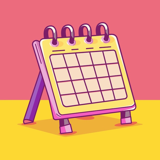 Ilustración de icono de dibujos animados de calendario de diseño vectorial plano