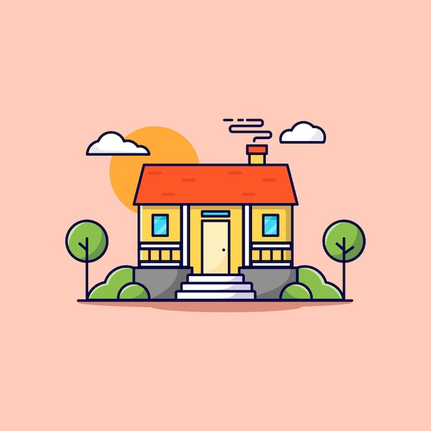 una ilustración de icono de dibujos animados de casa