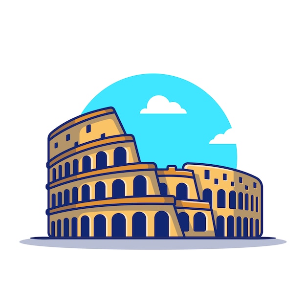 Vector ilustración del icono de dibujos animados del coliseo. famoso edificio viajando icono concepto aislado. estilo de dibujos animados plana