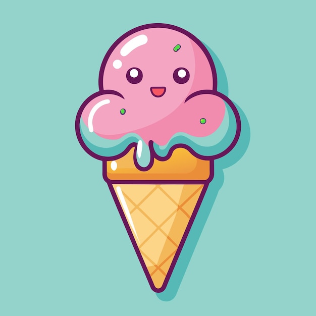 Ilustración de icono de dibujos animados de cono de helado de vector