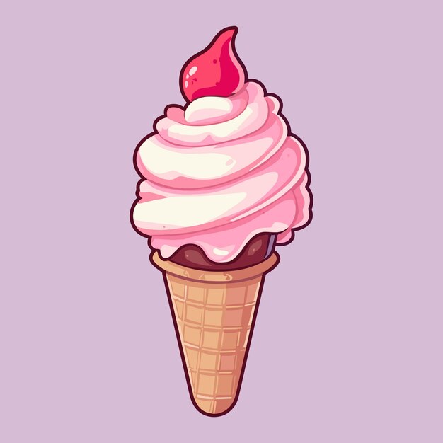 Ilustración de icono de dibujos animados de cono de helado vectorial aislado en el fondo