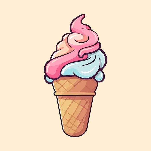 Ilustración de icono de dibujos animados de cono de helado vectorial aislado en el fondo