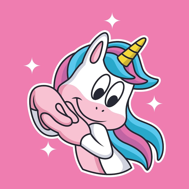 Ilustración de icono de dibujos animados de expresión de unicornio esperanzado