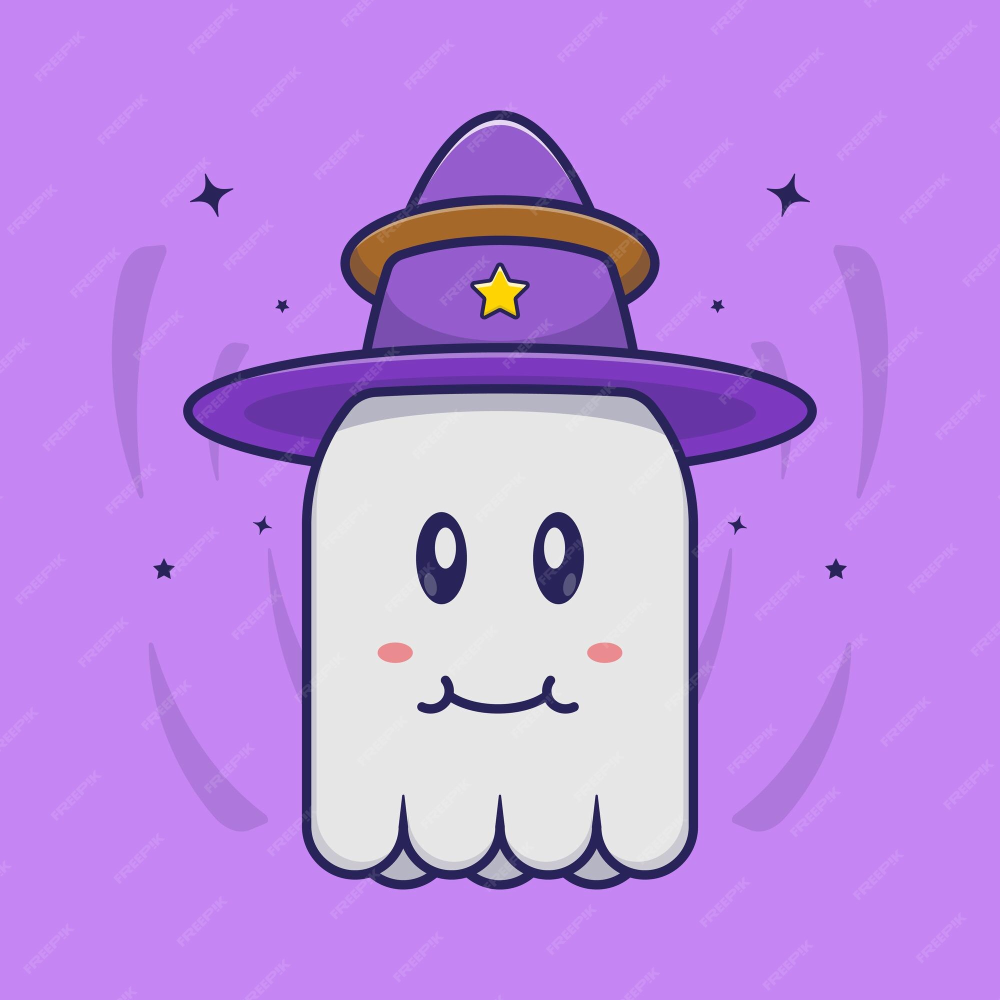 Ilustración de icono de dibujos animados de fantasma adorable con un  sombrero. concepto de halloween. diseño premium sencillo | Vector Premium