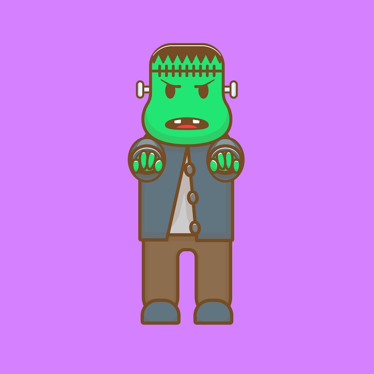 Vector ilustración de icono de dibujos animados de frankenstein persiguiéndote. concepto de halloween. diseño premium sencillo