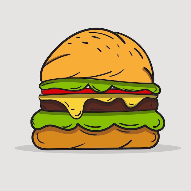 Ilustración del icono de dibujos animados de la hamburguesa de queso
