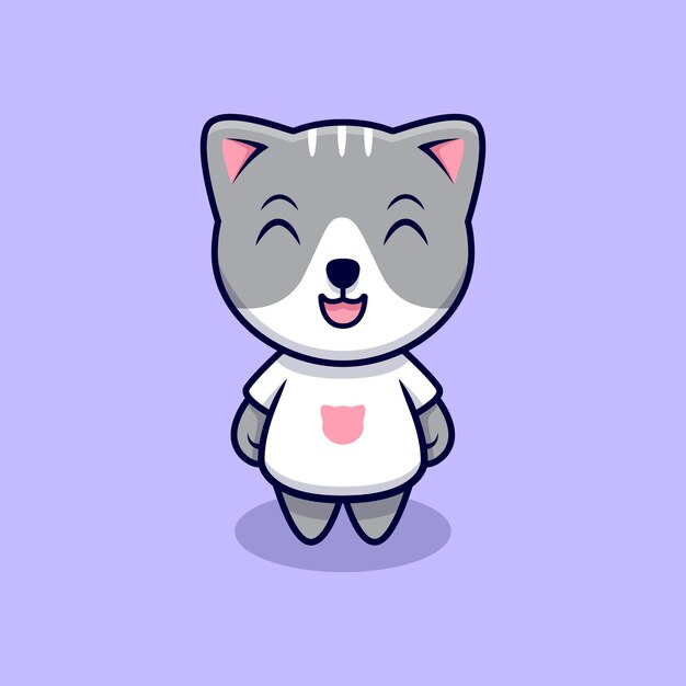 Ilustración de icono de dibujos animados lindo gato sonriente. Estilo de dibujos animados plana