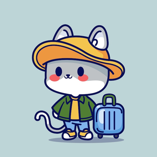 Ilustración de icono de dibujos animados lindo gato vacaciones