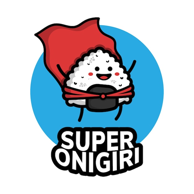 Ilustración de icono de dibujos animados lindo super héroe onigiri