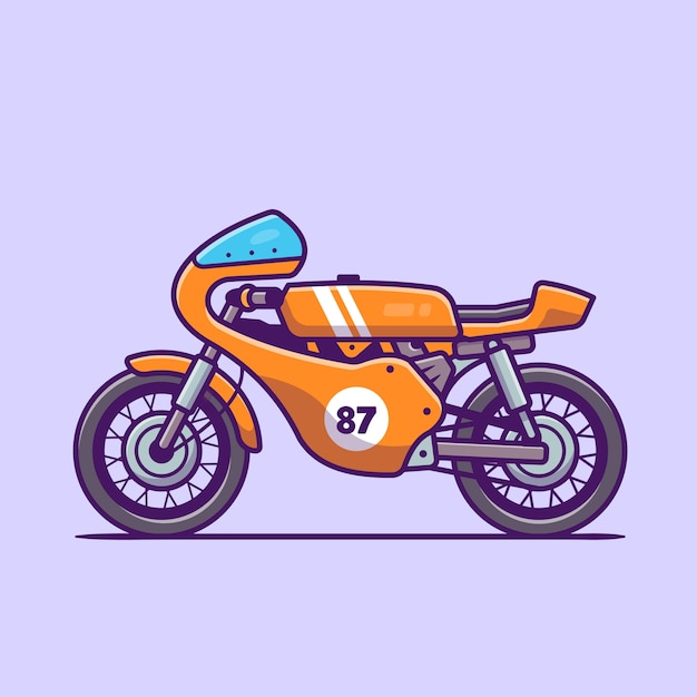 Ilustración de icono de dibujos animados de moto. Concepto de icono de vehículo de motocicleta aislado. Estilo de dibujos animados plana