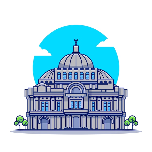 Ilustración del icono de dibujos animados del Palacio de México. Famoso edificio viajando icono concepto aislado. Estilo de dibujos animados plana