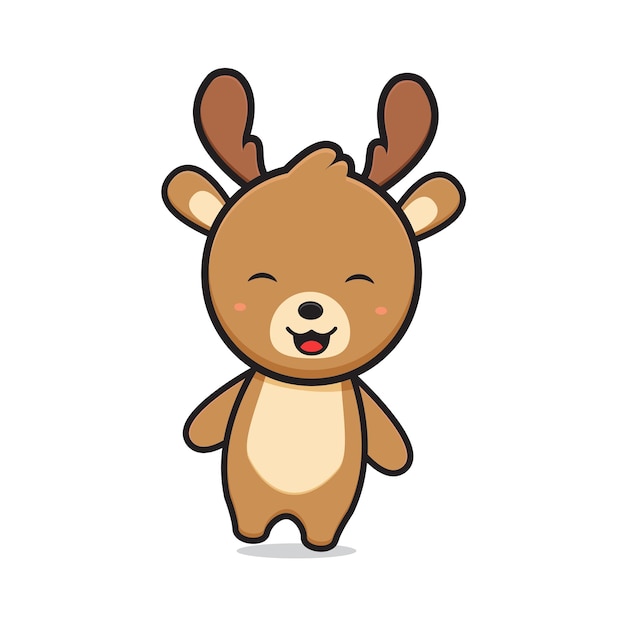 Ilustración del icono de dibujos animados del personaje del ciervo feliz y lindo