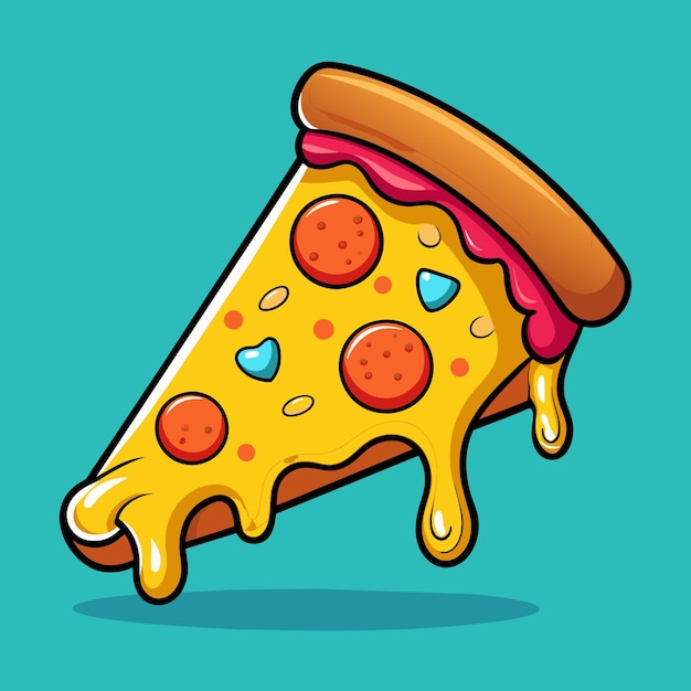 Ilustración del icono de dibujos animados de una rebanada de pizza derretida