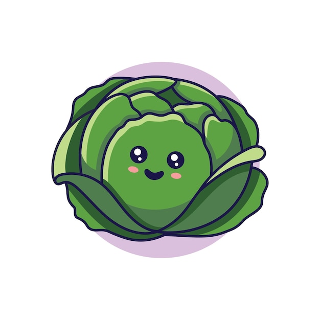 Ilustración de icono de dibujos animados de repollo Kawaii lindo Concepto de icono plano vegetal de alimentos aislado