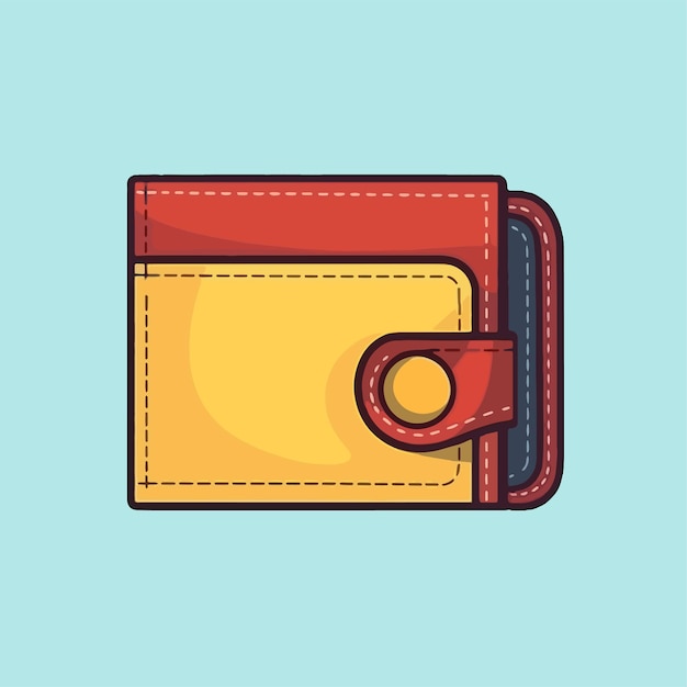 Ilustración de icono de dibujos animados de vector de una billetera que almacena dinero y tarjetas de diseño plano para accesorios