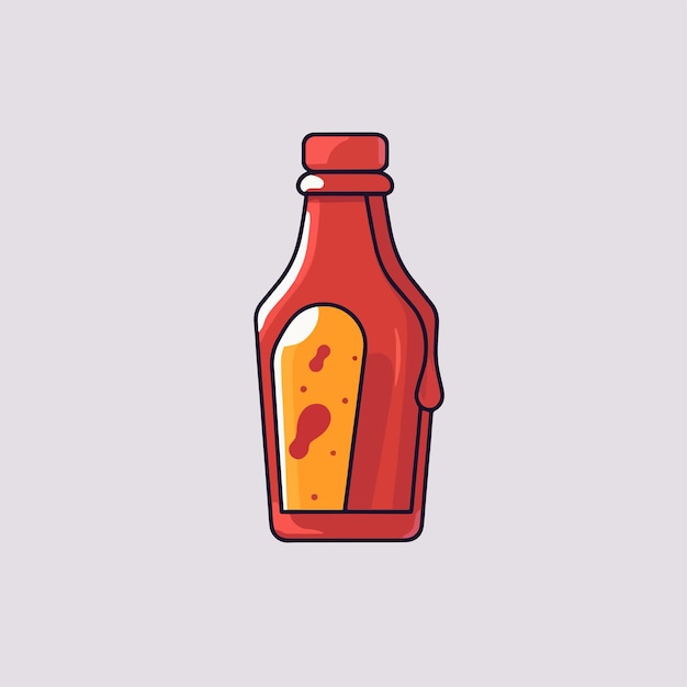 Ilustración de icono de dibujos animados de vector de una botella de estilo plano de salsa de chile de tomate para dulce y picante