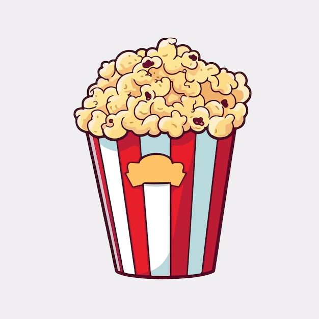 Ilustración de icono de dibujos animados de vector de estilo plano de palomitas de maíz para disfrutar de comida de maíz mientras ve videos