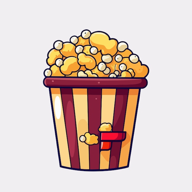 Ilustración de icono de dibujos animados de vector de estilo plano de palomitas de maíz para disfrutar de comida de maíz mientras ve videos