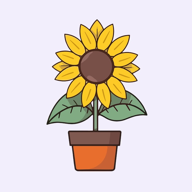 Ilustración de icono de dibujos animados de vector de girasoles en una olla con un estilo plano adecuado para plantas