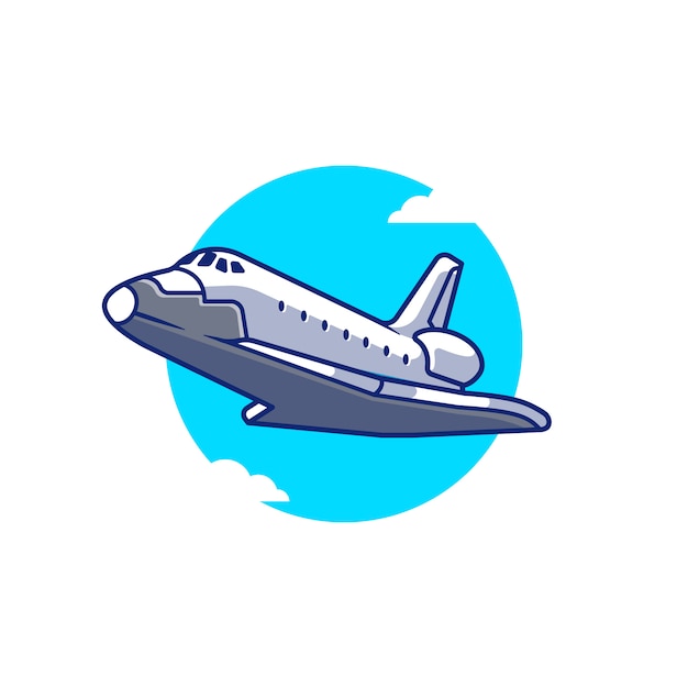 Ilustración de icono de dibujos animados de vuelo de avión de nave espacial. concepto de icono de transporte aéreo premium aislado. estilo de dibujos animados plana