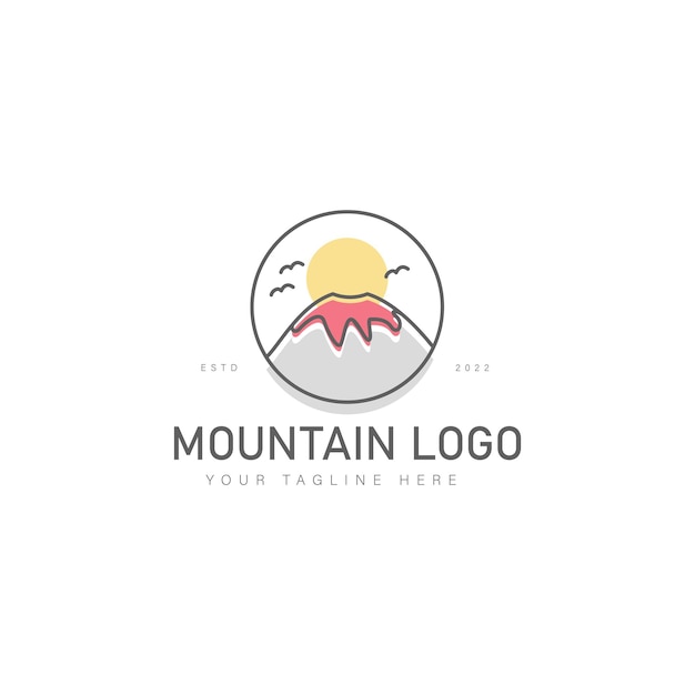 Ilustración de icono de diseño de logotipo de línea de volcán