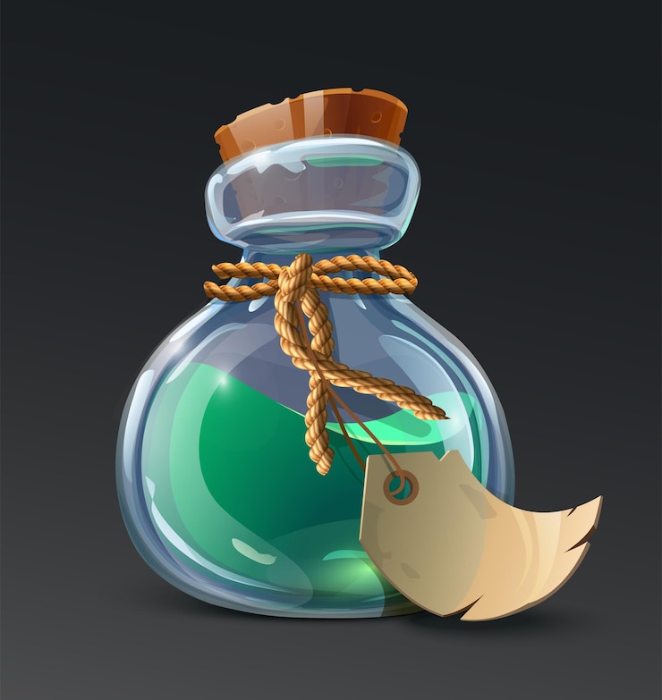 Vector ilustración de icono de estilo de dibujos animados vectorial conjunto de botellas de veneno con veneno verde en el interior con una cuerda
